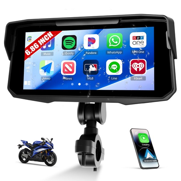 CAMECHO Wireless Carplay 6.86 Inch Moto Display with Android Car