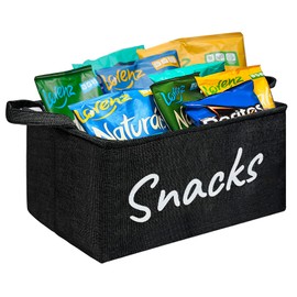 BmBpWOW Snack Bin for Pantry - Snack Storage Basket Organizer for Storing Chips, Cookies, Pretzels, Popcorn and more - Kitchen Organization (Black 1pcs)