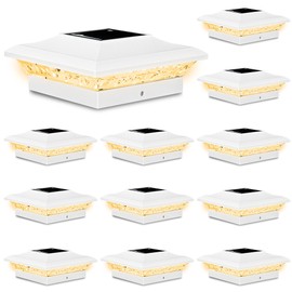 T-SUN Solar Post Cap Lights 12 Pack - Outdoor Waterproof Solar Powered Fence Post Lights for 4x4 Vinyl Posts Warm White for Deck Garden Patio Yard Mailbox Porch