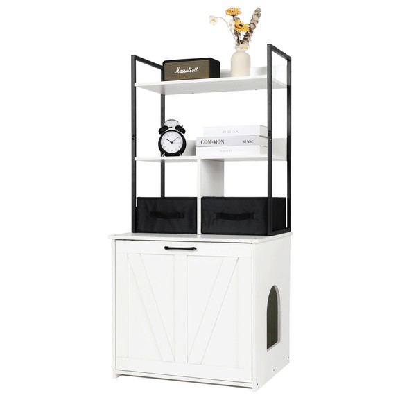 Dwanton Litter Box Enclosure with 2 Storage Shelves and 2
