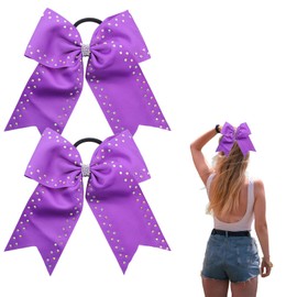 2 Pcs Cheerleader Hair Bows for Women Glitter Large Cute Bow Hair Ties 8 inch Ponytail Holder Elastic Band Cheer Bow Hair Accessories for School Sports (Purple)