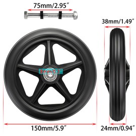 BSTKEY Set of 2 Wheelchair Front Wheel Caster Wheelchair Wheel Replacement Front Wheel Solid Foil Abrasion Resistant Casters Wheelchair Parts Replacement Black 6"