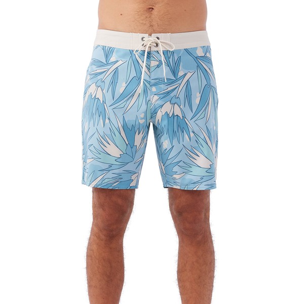 O'NEILL - Pantalones cortos de baño con estampado tropical de 18 pulgadas, resistentes al agua para hombres, con tela elástica de secado rápido y bolsillos, Blue Fade 1 | Og Print 18, 34