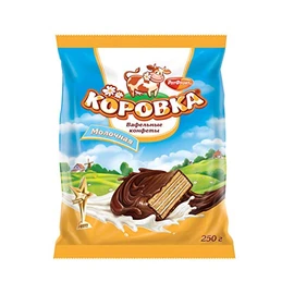 Korovka Milky Wafer Cookies with Chocolate Glaze in Individual Wraps 8.8oz/250g Gourmet Imported Russian Candy Sweets Bars, Tender Milky Cream Filling