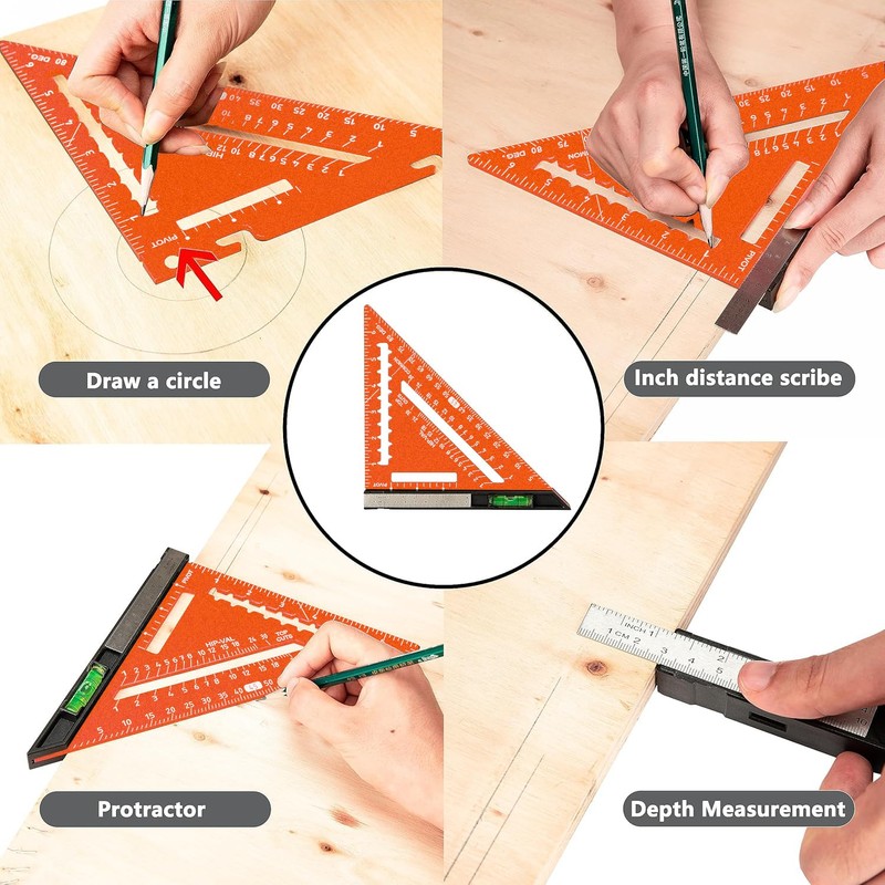 Beslands 7 inch Rafter Square with Level, Aluminum Metal Triangle