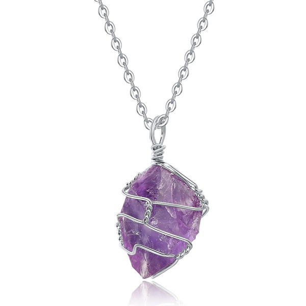 XIANNVXI Healing Crystal Necklaces Gold Wire Wrapped Irregular Raw Stone Amethyst Pendant Necklace Reiki Natural Gemstone Quartz Jewelry for Women Girls