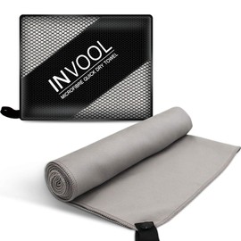 Invool Microfiber Towel, 5 colours (Grey) with carry bag - Quick Dry Towel for Travel, Camping, Fitness, Beach, Vacation, Fast Drying and Absorbent