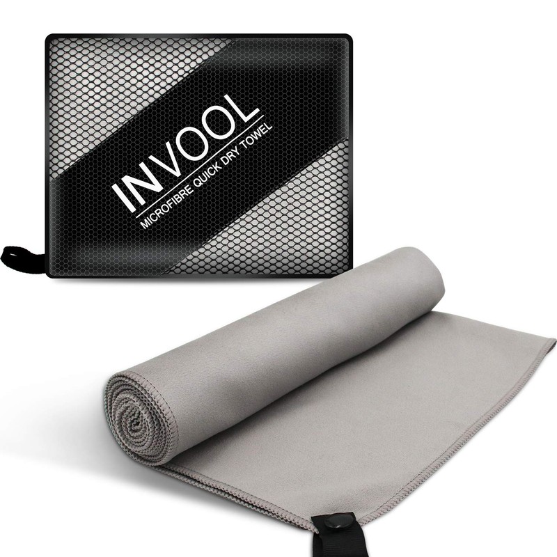 Invool Microfiber Towel, 5 colours (Grey) with carry bag -