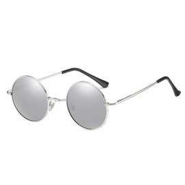 WDZAYXC Retro Classic Round Polarized Sunglasses with Metal Frame for Men and Women, Silver/silver