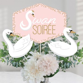 Swan Soiree - White Swan Baby Shower or Birthday Party Centerpiece Sticks - Table Toppers - Set of 15