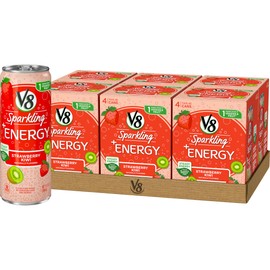 V8 Sparkling +Energy Healthy Energy Drink, Natural Energy From Tea, Strawberry Kiwi, 4Count (Pack Of 6)