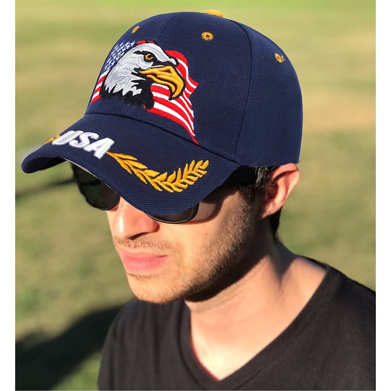 USA-Flag Eagles-Hat American Baseball-Cap Embroidered Navy