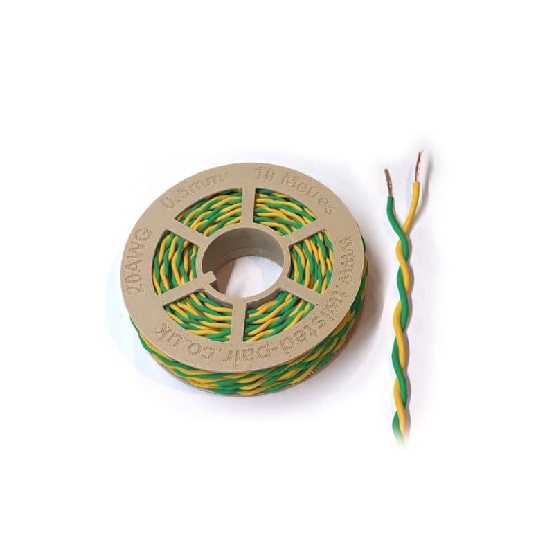 Green & Yellow Twisted Pair Wire 20 AWG / 0.5mm²
