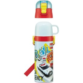 Skater SKDC4-A Children's Stainless Steel Water Bottle, 2-Way Direct Drinking, 16.5 fl oz (470 ml), Cup Drinking 15.2 fl oz (430 ml), Tomica 23, Children's Friendly, Lightweight Type, Boy's Hot and