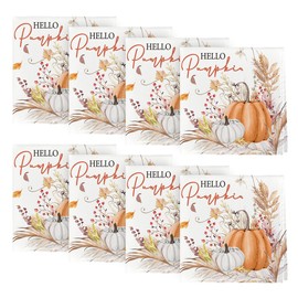 Horaldaily Fall Cloth Napkins 18 x 18 Inch, Thanksgiving Autumn Harvest Pumpkin Flowers Leaves Party Dinner Decoration Washable Napkins Set of 8