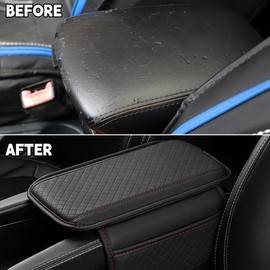 Adunsiaoto Centre Console Cover Waterproof Centre Console Pad, Leather Waterproof Armrest Seat Box Cover Protector, Universal Car Armrest Box Booster Pad (Black Red Line)