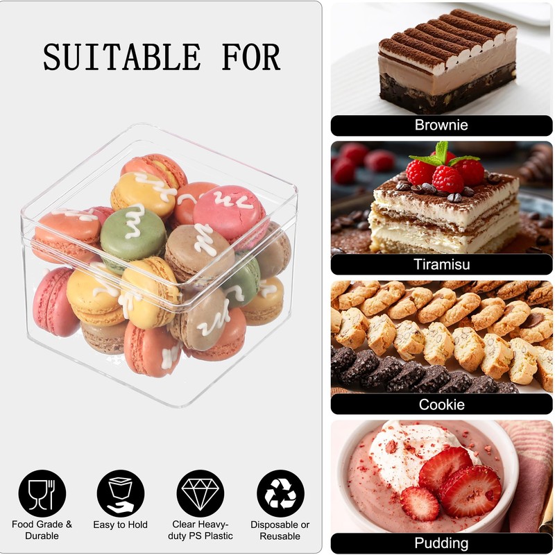 FZJ 20 Pack 12OZ Square Clear Plastic Dessert Cups with