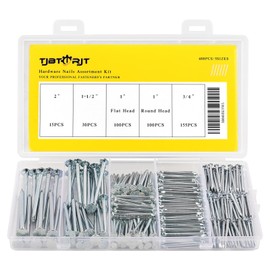 400PCS Nails for Hanging Pictures Nail Hanging Kit Hanging Nails for Wall Art Heavy Duty up to 2" Long, 5 Sizes Wall Nails Framing Nails Wood Nails Finishing Nails Flat head Nails with Storage box