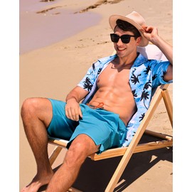 difficort Mens Swim Trunks Quick Dry Bathing Suit 9 inch Inseam Board Shorts with Compression Liner and Zipper Pocket,Peacock Blue,Large