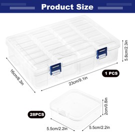 Bead Storage Box, 28 Compartments Bead Organiser Storage Box with Stickers, Clear Craft Storage, Craft Organiser Storage Box Plastic Diamond Art Storage Box for Beads, Diamonds, Jewelry, Earplug