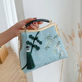 Anopo Women's Embroidered Clutch Chinese Style Vintage Handbag with Tassel Pendant Shoulder Bag for Hanfu Cheongsam, blue