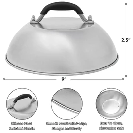 HULISEN Cheese Melting Dome & Smashed Burger Press, 9 Inch Heavy Duty Round Basting Cover with Stainless Steel Burger Smasher, Griddle Accessories Kit for Flat Top Grill Cooking Indoor/Outdoor