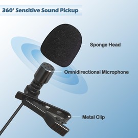 QQM USB Lavalier Microphone, Plug & Play Clip-On Lapel Mic for PC