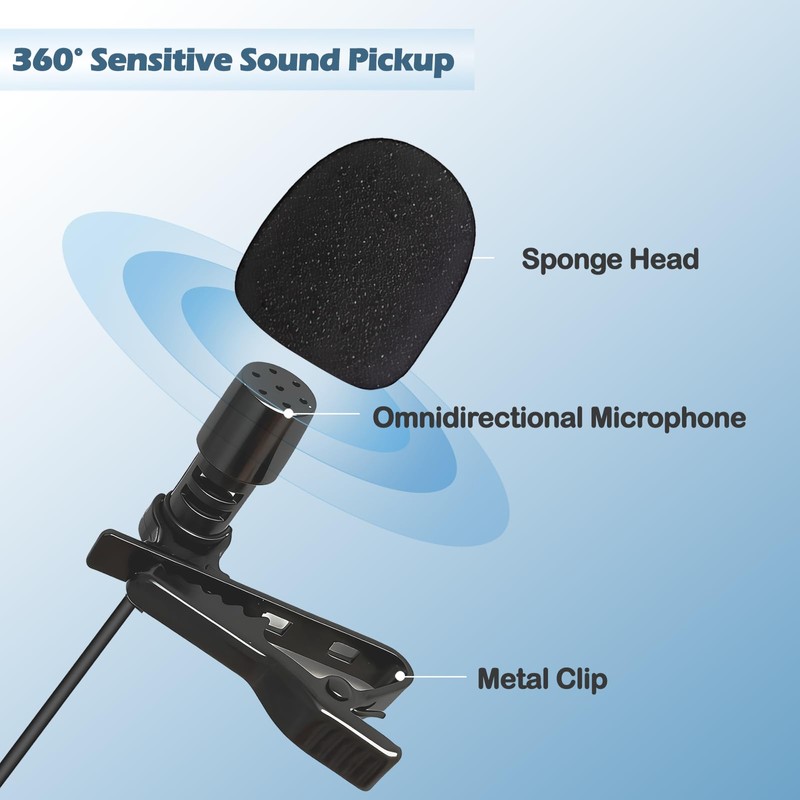 QQM USB Lavalier Microphone, Plug & Play Clip-On Lapel Mic