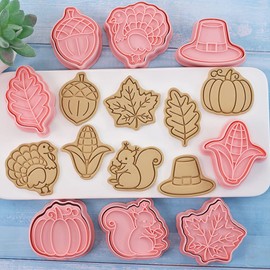Tuxxzis - Juego de 8 cortadores de galletas de Acción de Gracias, calabaza 3D, pavo, maíz, hoja de arce, avellana, cortadores de galletas de ardilla para decoración de fiestas