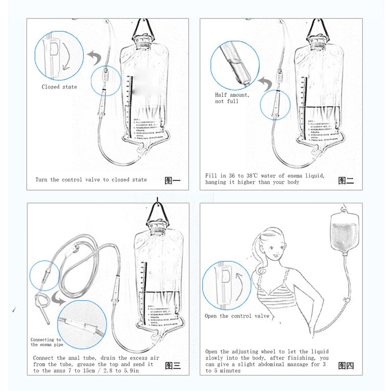 Home Enema Bag Kit 1200 ml Heavy Duty PVC Easy