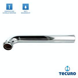 Tecuro Wall Pipe Stainless Steel Chromed with 90 ° Bend x Length 250 mm for Siphon Air Trap