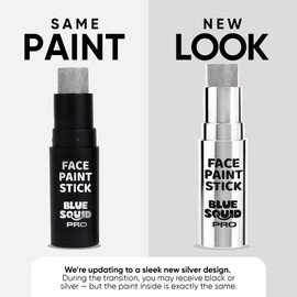 Blue Squid PRO Metallic Silver Face Paint Stick - Waterproof Silver Body Paint Adults & Kids Eye Black Baseball, Eyeblack Softball -Hypoallergenic Twist-Up Non-Toxic Makeup Stick Cosplay, Sports & SFX