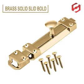 SUL Heavy Duty Tower Bolt, Door Bolt Polished Brass,Mounted Sliding Door Lock, Strong Door Security Bolts with Screws for Storage Units,Shed Doors,Gates,Bathroom(150mm) (150mm Brass 1pk)