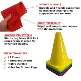 Vertent Football Cones (Set of 12) 7" - 4 Colours (Red, Green, Blue, Yellow)