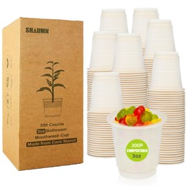 SHAUMN 3 oz 300 Pack Compostable Disposable Bathroom Mouthwash Cups, A Great Replacement for Paper Ones,Used for Mini Snack,Hot/Cold Drinking Cup For Party Picnic Office