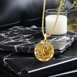 LOOVE Sterling Silver St Michael Necklace for Men Gold Archangel Michael Pendant for Women Saint Michael Necklace Gold Protection Jewelry