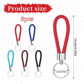 5 Pcs Braided Leather Keychain Colorful Key Fob Simple Car Keychain Ring Woven Strap Key Chain for Men and Women Key Ring Bracelet for Car Key Purse Bag