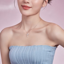 ZHOU LIU FU Cross Pendant Necklace for Men Women S925 Sterling Silver Necklace 50CM with Cubic Zirconia Simulated Diamond Necklace Mum