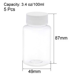 sourcing map 3.4 oz/100ml PET Plastic Lab Chemical Reagent Bottle Wide Mouth Liquid/Solid Storage Container Clear Bottles w Tamper Evident Caps 5pcs