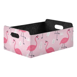 CaTaKu Foldable Storage Basket Flamingo Palm Feather Collapsible Felt Storage Bins with Handle Drawer Organizer Bin Cube Shelf Box for Organizing Closet Clothes Office Books Bedroom
