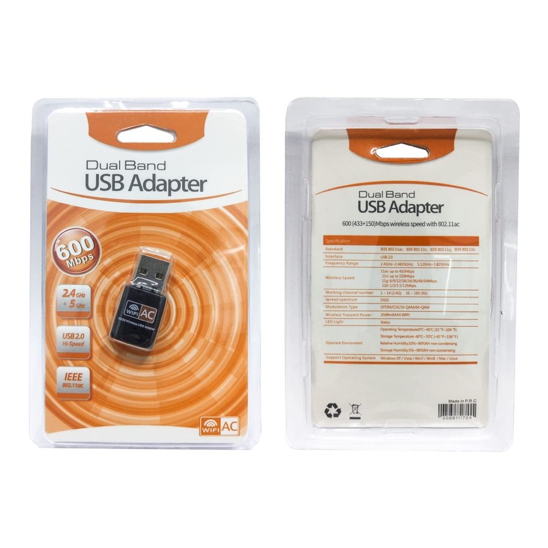 Yotsuba USB WiFi Adapter, 5G/2.4G Dual Band 600Mbps High Speed