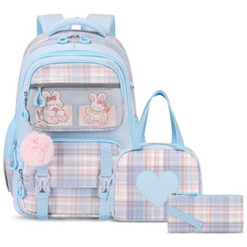 Bevalsa School Backpack for Girls, Backpack with Lunch Box Kids Girls, Cute Bookbag for Girls Kids Teens Elementary Middle High School College Student Casual Travel Daypack Children Schoolbag (Blue)