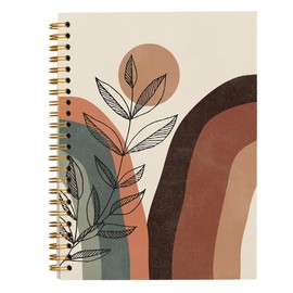 Abstract Boho Neutral Sun Mountain Botanical Leaf Mid Century Modern Lined Hardcover College Ruled Spiral Notebook Journal for Work Notes Journaling 5.5×8.3 Inch,Boho Gifts for Women Teen Girls