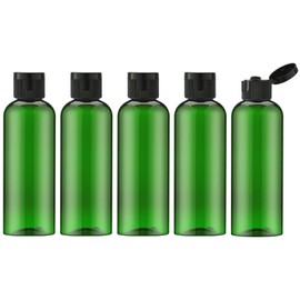 Lisapack Botellas de viaje de 3.4 onzas con tapa abatible (5 piezas) contenedor dispensador vacío para cosméticos de tamaño de viaje (100 ml, verde)