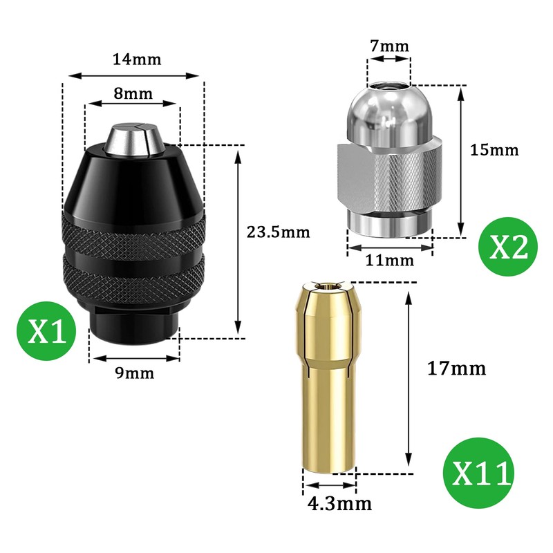 16PCS Drill Chuck Collet Set for Dremel, 0.8-3.2mm Replacement 4486