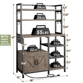 Raybee Bakers Rack,Microwave Stand with Storage Cabinet, Kitchen Coffee Bar with Side Hooks, Utility Shelf for Kitchens,Power Outlets Metal Organiser - Color: Black Oak,with Power Cord & Outlets