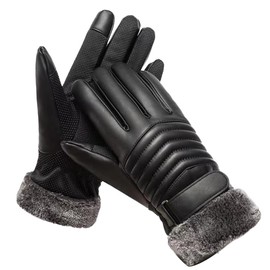 Guantes de Piel para Hombre, Guantes Gruesos de Motocicleta con Pantalla Tctil, Guantes Negro para el Fro, con Forro de Felpa, Impermeable, para...   