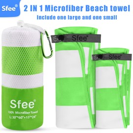 Sfee 2 Pack Microfiber Beach Towels, Quick Dry Towel Travel Towel Camping Towel, Super Absorbent Compact Gym Towel Sport Towel Kids Beach Towel for Travel,Hiking,Workout,Backpacking, Pool, Bath, Yoga