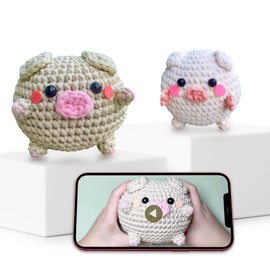 Y-times Crochet Kit for Beginners Adults&Kids (13+),Starter Friendly Crochet Kit with Step-by-Step Video Tutorials,Learn to Crochet Animal Kits,Easy Peasy Yarn DIY Knitting Supplies (Pig)