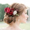 Fangsen Boho Red Rose Flower Leaves Floral Comb With Spring